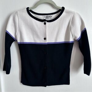 Black & White Colorblock Cardigan with Lavender Trim Tween Size XS S